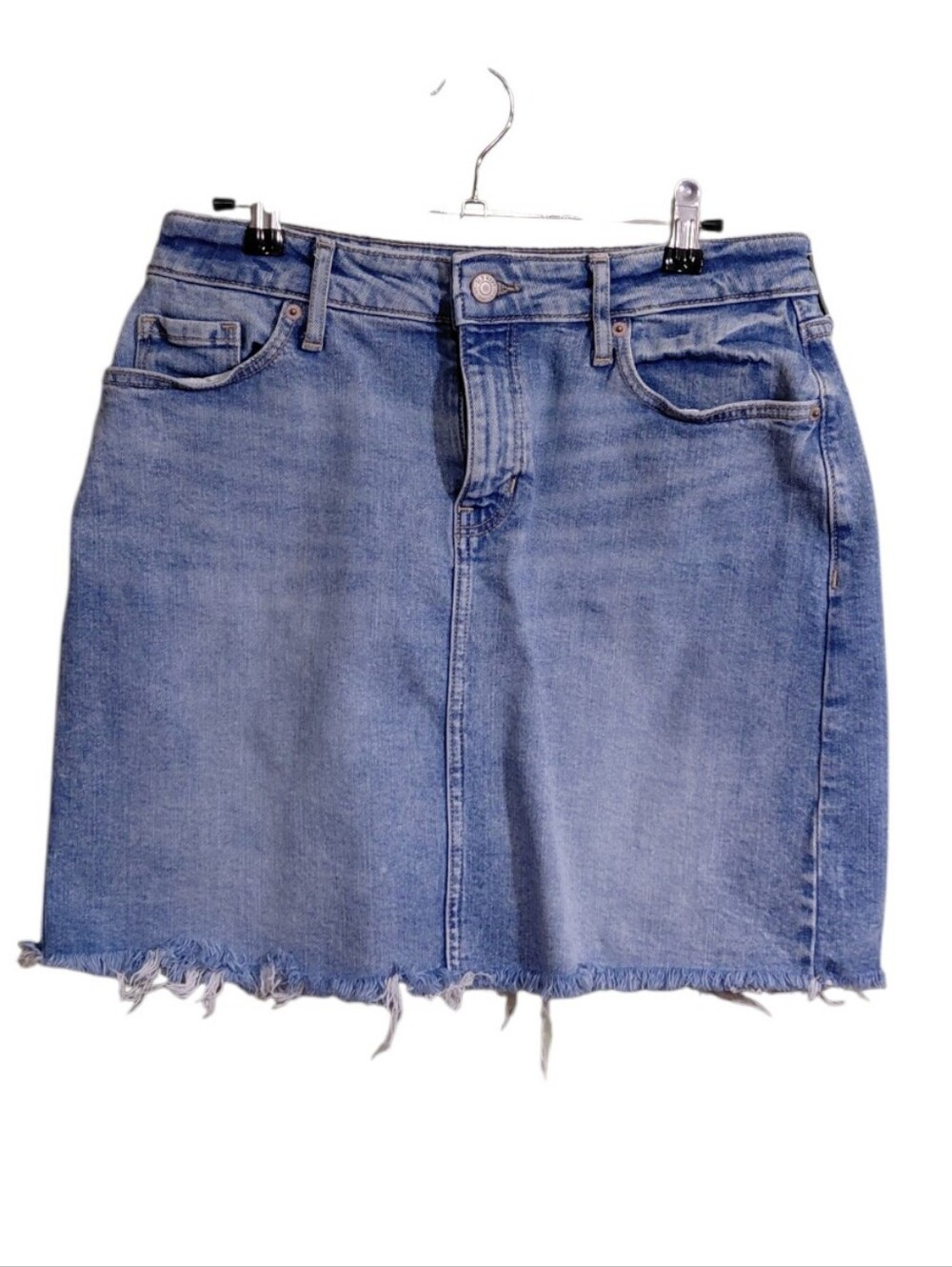 Old Navy Light Blue Denim Raw-Hem Mini Skirt